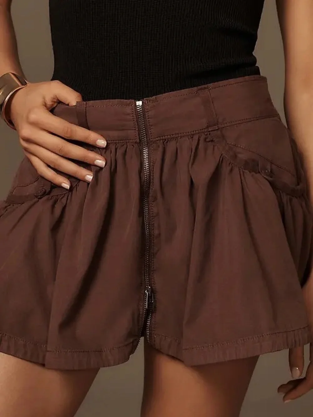 Anthropologie Brown Zippered Bubble Skort Medium